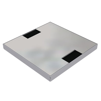 Produktbild DBK 210 002  -  Doppelboden-Auslass DBK 210 inkl. belegtem Deckel aus Chromstahl, geschliffen, und 2 Bürstenauslässen